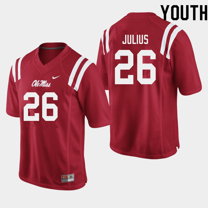 Jalen Julius Ole Miss Rebels NCAA Youth Red #26 Stitched Limited College Football Jersey BCZ2558EP